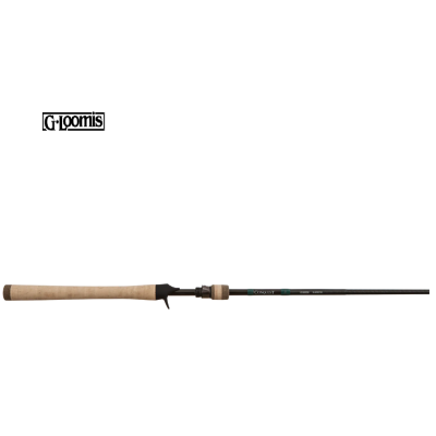 Vara de pesca G·loomis com cabo de cortiça e corpo negro com detalhes verdes