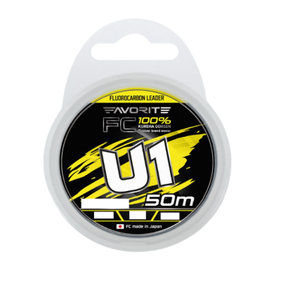 Linha de fluorocarbono para pesca em embalagem redonda com texto e design preto, amarelo e branco.