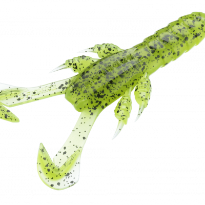 Isca artificial de pesca verde translúcida com pintas pretas em forma de rã