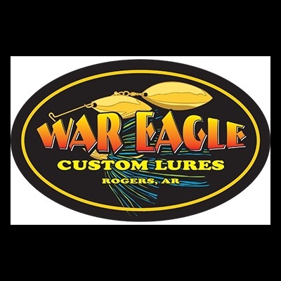 Etiqueta oval preta com texto e imagem de isca de pesca.