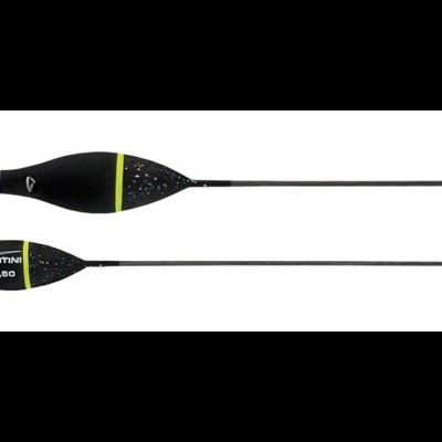 Duas bóias de pesca pretas com detalhes coloridos e texto branco