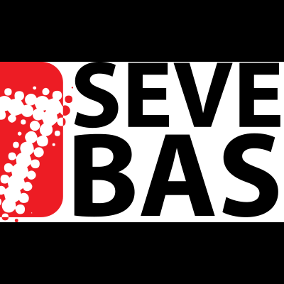 Logótipo vermelho com número 7 branco feito de pontos