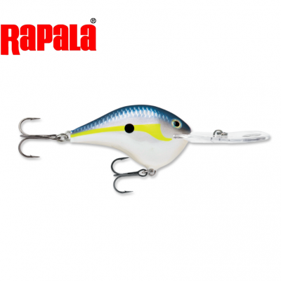 Isca artificial de pesca crankbait azul, branco e amarelo com anzóis e lâmina transparente