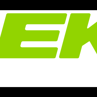 Logotipo verde e preto da marca GEKO com texto em branco em fundo preto