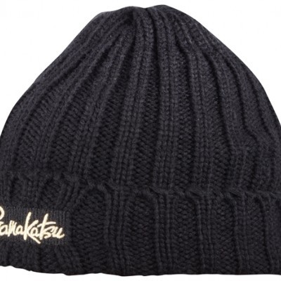 Gorro de malha preto com bordado 'Gamakatsu' branco