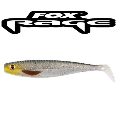 Isco artificial Fox Rage cinza, amarelo e branco com cauda em pá