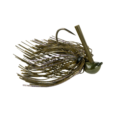 Isca de pesca em verde com tiras finas e gancho metálico