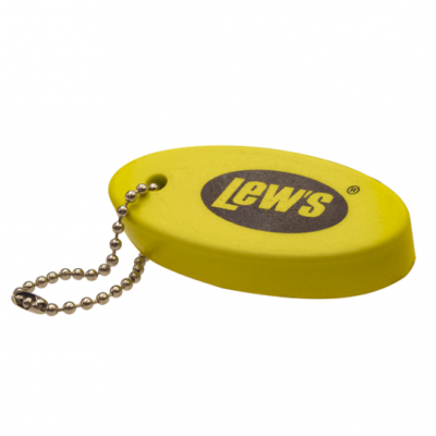 Chaveiro flutuante amarelo com texto Lew's