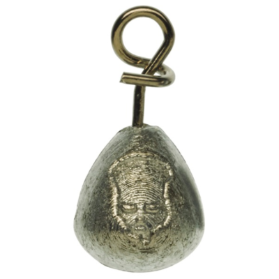 Peso de pesca metálico em forma de gota com rosto gravado