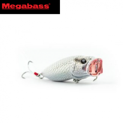 Isca artificial Megabass prateada e rosa com anzóis treble