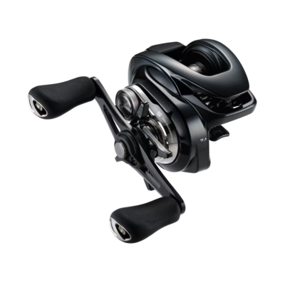 Carretel de pesca preto com dois manípulos almofadados