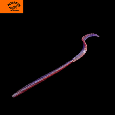 Isco artificial roxo vermelho segmentado para pesca em fundo preto com logótipo DEECRACK