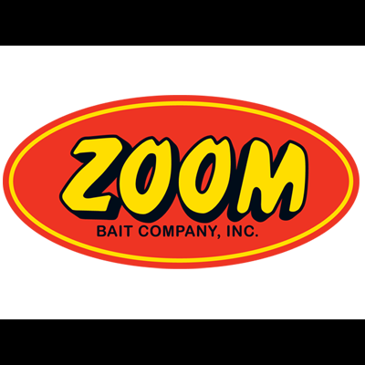 Logótipo da marca Zoom Bait Company com texto em amarelo e preto sobre fundo vermelho