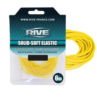 Elástico sólido amarelo de 6 metros da marca RIVE em embalagem azul e branca