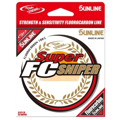 Embalagem de linha de pesca fluorocarbono Sunline Super FC Sniper em branco, vermelho, dourado e preto