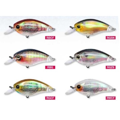 Seis iscos artificiais de pesca coloridos e transparentes em fundo branco