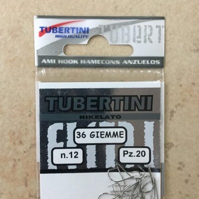 Pacote de anzóis de pesca Tubertini Giemme 36, nº 12, 20 peças, níquelados