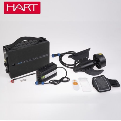 Conjunto de equipamento electrónico preto com acessórios e logotipo HART