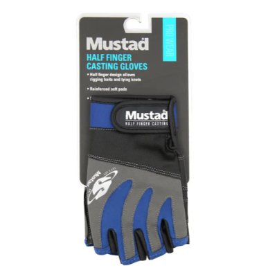 Luvas Mustad Half Finger Casting Gloves em embalagem