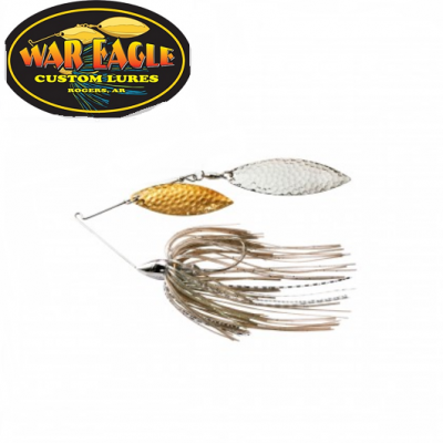 Isca de pesca War Eagle com lâminas dourada e prateada e franjas bege