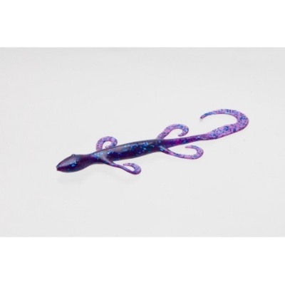 Isca artificial roxa e azul em forma de lagarto