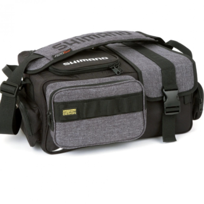 Mala de ombro cinzenta e preta SHIMANO com bolsos e alça acolchoada