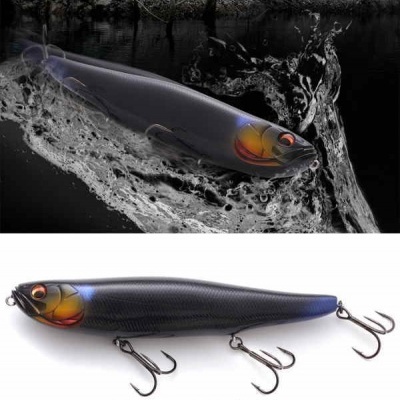 Isco artificial para pesca cinza escuro com cabeça laranja e três ganchos