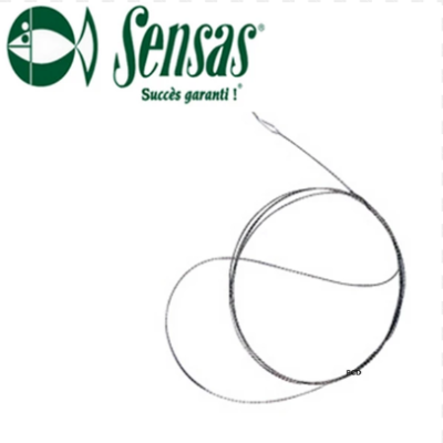 Linha de pesca com gancho e logotipo Sensas em fundo branco
