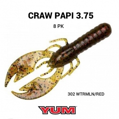 Isca artificial Craw Papi cor castanha com manchas vermelhas, embalagem 8 unidades da marca YUM