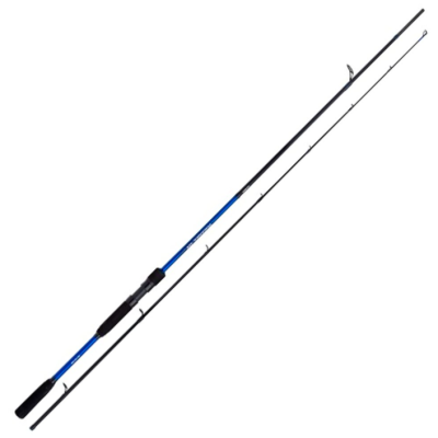 Vara de pesca azul e preta em fundo branco