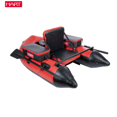 Barco insuflável para pesca vermelho e preto com assento e remos