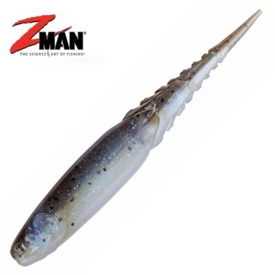 Isca de pesca artificial cinza e azul com textura detalhada