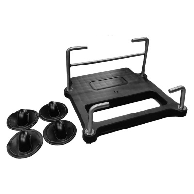 Suporte preto de plástico com ganchos e bases circulares separadas