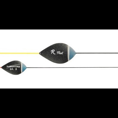 Dois flutuadores de pesca pretos com pontas coloridas e texto, sobre fundo branco