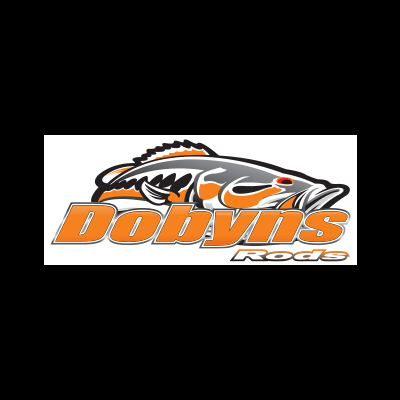 Logótipo Dobyns Rods com peixe estilizado e texto em laranja e branco