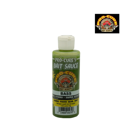 Frasco plástico verde PRO-CURE'S BAIT SAUCE BASS com tampa branca