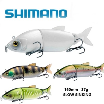 Isacas artificiais segmentadas para pesca com text SHIMANO e especificações 160mm 37g SLOW SINKING