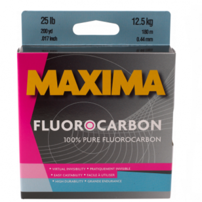 Embalagem cinza e rosa de linha Maxima Fluorocarbon para pesca