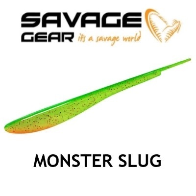 Isco artificial SAVAGE GEAR MONSTER SLUG verde e laranja com pontos pretos