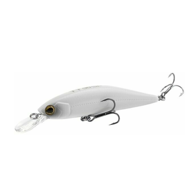 Isca artificial de pesca branca com anzóis e pala transparente