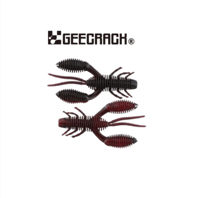 Iscos artificiais pretos e vermelhos semelhantes a crustáceos com texto GEECRACK®