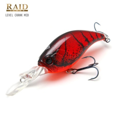 Isca de pesca RAID JAPAN LEVEL CRANK MID vermelha e preta com anzóis