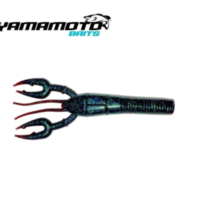 Isca artificial preta com brilho azul e garras vermelhas e pretas da Yamamoto Baits