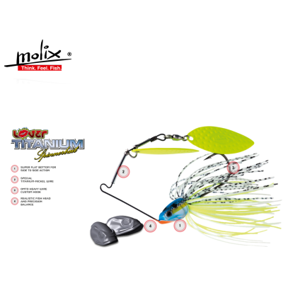 Isco artificial de pesca Molix Lovech Titanium com cores azul, amarelo e verde fluorescente