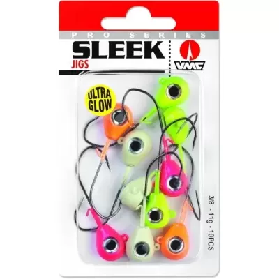 Pack de 10 jigs de pesca em várias cores fluorescentes com ganchos pretos