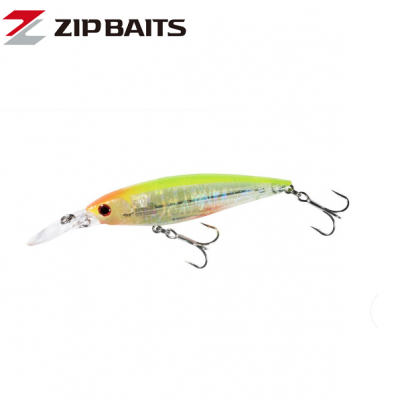 Isca de pesca Zip Baits amarelo-verde com ganchos metálicos