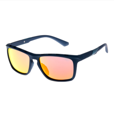 Óculos de sol azuis com lentes espelhadas amarelas e laranja