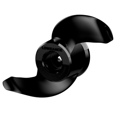 Hélice preta de duas lâminas com texto LOWRANCE no centro