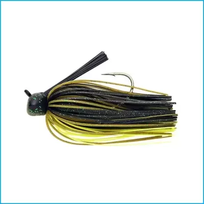 Isco de pesca tipo jigg preto e amarelo com anzol