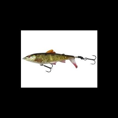 Isca de pesca em forma de peixe verde-oliva com anzóis pretos